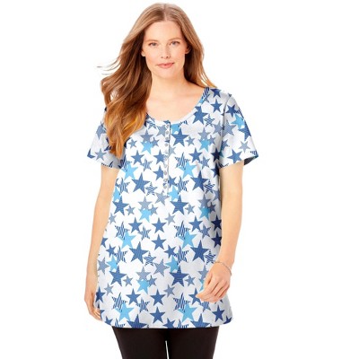 Woman Within Plus Size Perfect Short-Sleeve Scoop-Neck Henley Tunic