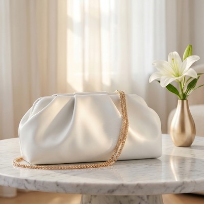 Сумки INSPIRE CHIC Vegan Leather Clutch Purse for Women Soft Pleated PU Evening Clutch with Detachable Chain White 11*1.9*6.3 inches — фото 6