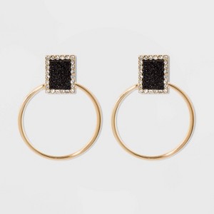 SUGARFIX by BaubleBar Crystal Druzy Hoop Earrings - Black, Women