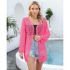 Coolmee Women's Crochet Cardigan Solid Lightweight Tie Front Tops Hollow Out Beach Cover Up Long Sleeves Summer Knit Cover Cardigan One Size Rose red - 4 of 4