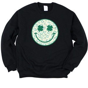 Simply Sage Market Women's Graphic Sweatshirt Clover Leopard Smiley Face St. Patrick's Day - 1 of 3