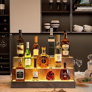 DOMETOUR LED Lighted Liquor Bottle Display Shelf, 24 Inch 3-Step DIY Shelf with App & Remote Control, Freestanding for Home Bar, Party, Grey - 1 of 4