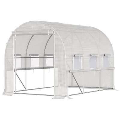 Outsunny Large White Steel Frame Walk-In Tunnel Greenhouse