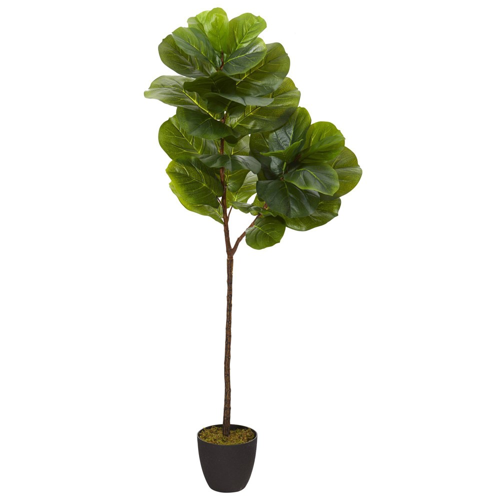 Photos - Garden & Outdoor Decoration 59" Artificial Fiddle Leaf Tree in Planter - Nearly Natural