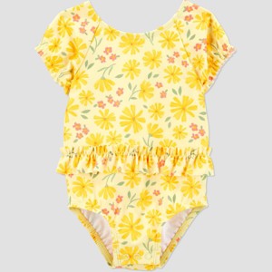 Carter's Just One You® Baby Girls' Short Sleeve Floral Printed One Piece Swimsuit - Yellow - 1 of 3