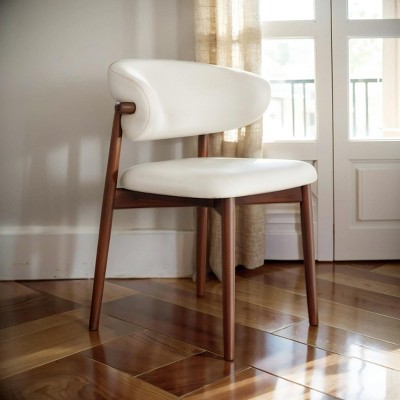 Set of 2 Modern Dining Chairs with Curved Backrest, Wood Dining Room Chairs, Upholstered Chairs for Kitchen or Dining Room – The Pop Home