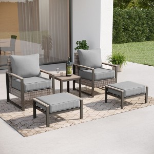 Sonkuki Outdoor Furniture Set Patio Conversation Sofa with Coffee Table Set, All-Weather PE Rattan Couch with Cushion - 1 of 4