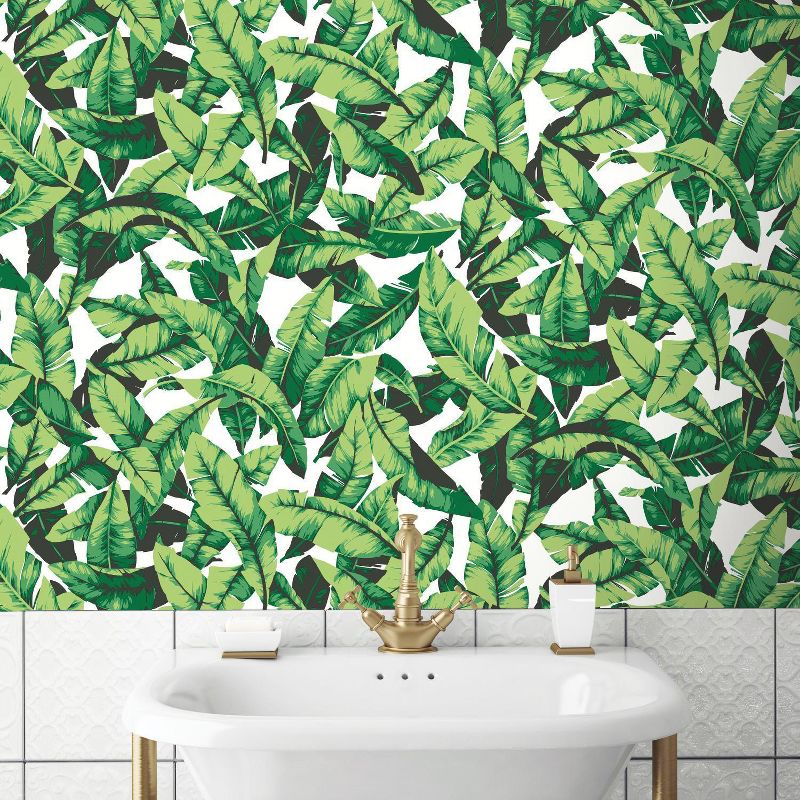 RoomMates Palm Leaf Peel &#38; Stick Wallpaper Green/White, 3 of 12