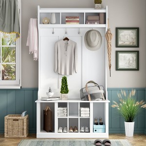 NicBex 39.4"L Coat Rack with Bench, 11 Open Storage Compartments, 6 Hooks, 3 in 1 Design Hall Tree, for Aisle, Living Room - 1 of 4