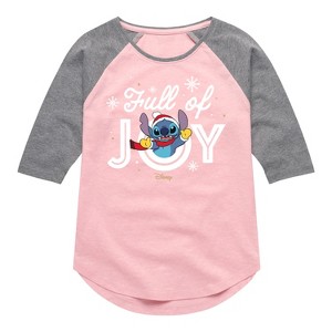 Girls' - Lilo and Stitch - Full Of Joy Christmas Shirt Tail Raglan Graphic T-shirt - 1 of 4