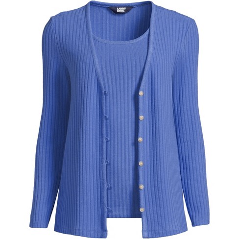 Lands' End Women's Wide Rib Cardigan and Tank Set - X-Small - Chicory Blue