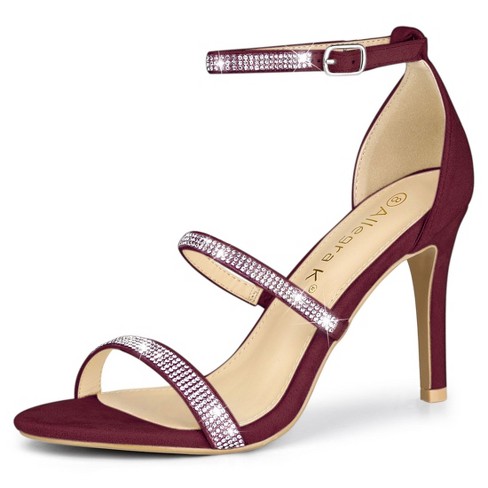 Allegra K Women's Strappy Rhinestone Heel Sandals Burgundy 8 : Target