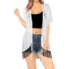 LA LEELA Women's Summer Open Front Vacation Beachwear Bathing Suit Boho Beach Duster Holiday Cover ups Cardigan XL-XXL White, Floral - 4 of 4