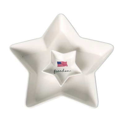 Transpac Dolomite 12.25 in. 4th of July Patriotic Americana 4th of July Star Chip and Dip Set of 2