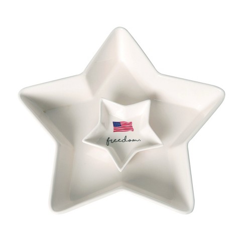 Transpac Dolomite 12.25 in. 4th of July Patriotic Americana 4th of July Star Chip and Dip Set of 2 - image 1 of 4