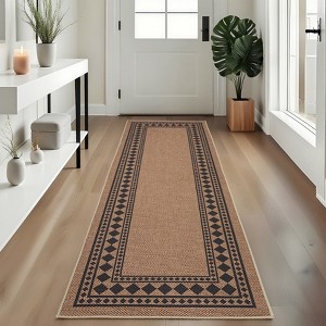 Modern Bordered Easy Jute Area Rugs Washable Geometric Indoor Outdoor Carpet - 1 of 4