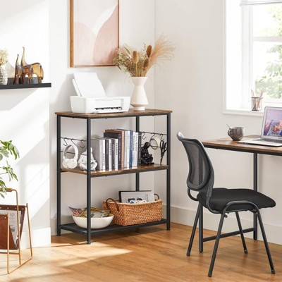 Rustic Brown and Black Kitchen Island with Metal Frame and Shelves