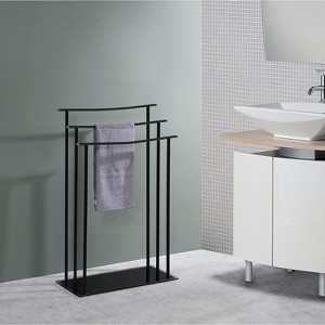 Kings Brand Furniture - 3 Tier Modern Freestanding Towel Rack Stand- Black Metal with Tempered Glass - 1 of 4