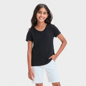 Girls' Short Sleeve Pointelle T-Shirt - Cat & Jack™ - 1 of 3