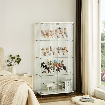 VYNXARIA 4-Tier Double Door Glass Display Cabinet with Locks£¬Floor Standing Storage with 6 Acrylic Shelves for Living Room, Bedroom & Office£¬White
