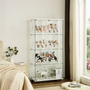 VYNXARIA 4-Tier Double Door Glass Display Cabinet with Locks£¬Floor Standing Storage with 6 Acrylic Shelves for Living Room, Bedroom & Office£¬White - 1 of 4