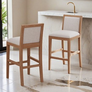 30.5 Inch Height Bar Stools set of 2, Rubber wood Frame,fabric Sponge cushion and Upholstered Barstools - Leovsnove - 1 of 4