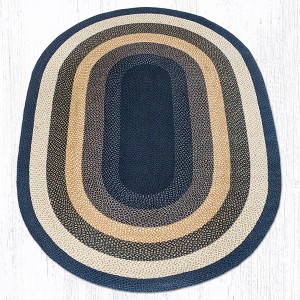 Earth Rugs Light Blue, Dark Blue & Mustard Oval Braided Rug – Handcrafted Quality - 1 of 1