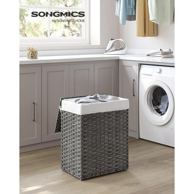 Gray Woven Laundry Hamper with Lid and Handles