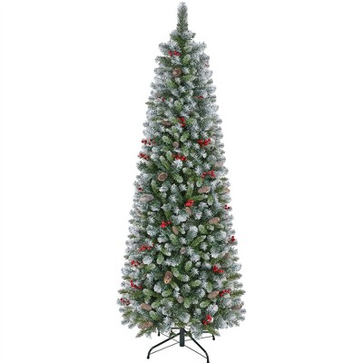 Yaheetech 6Ft/7.5Ft Pre-lit Frosted Artificial Christmas Tree with Stand, Green