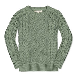 Hope & Henry Boys' Organic Long Sleeve Raglan Fisherman Cable Sweater, Kids - 1 of 4