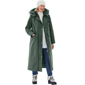 Woman Within Plus Size Long Hooded Dtm Faux Down Parka Coat - 1 of 4