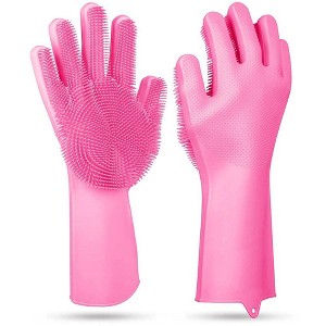 iMountek "Magic Silicone Dishwashing Gloves: Heat Resistant Scrubber for Cleaning, Washing & Pet Care - 1 Pair" Pink - 1 of 4