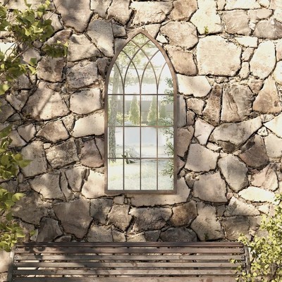 Aghana Digitals Gothic Arch Outdoor Garden Mirror - Large Beige Sand Iron & Glass Decorative Inlay,