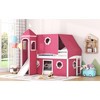 Okak Twin Wood Bunk Bed with Tower, Tent, Ladder and Slide, House Bunk Bed for Toddler Kids Teens Easy Assemble No Box Soring Needed, Pink - 2 of 4