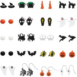 20 Pair Halloween Earrings Set - Bat, Witch, Cat, Skeleton & Ghost Dangle Jewelry for Women, Gothic Costume Accessories - 1 of 4
