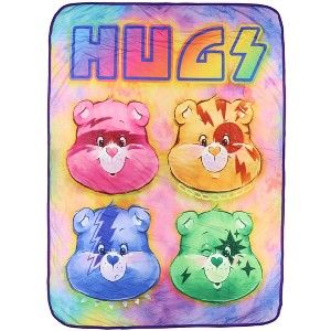 Care Bears Blanket Hugs Funshine Grumpy Good Luck Cheer Band Tie Dye Throw 45"X60" Multicolored - 1 of 4