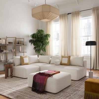 Hangover Cream Boucle Square Ottoman with Wood Legs
