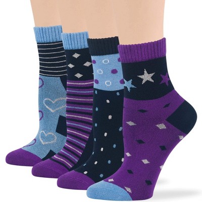 Women's Viscose Patterned Bamboo Diabetic Quarter Non-Binding Socks- L-M - 4 Pack - Heart, Dot, Flower | 7BIGSTARS KINGDOM