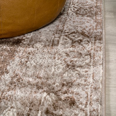 Ivory and Brown Medallion Synthetic 8' x 10' Area Rug