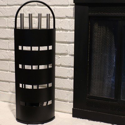 Modern Black Carbon Steel Fireplace Tool Set with Stainless Steel Handles
