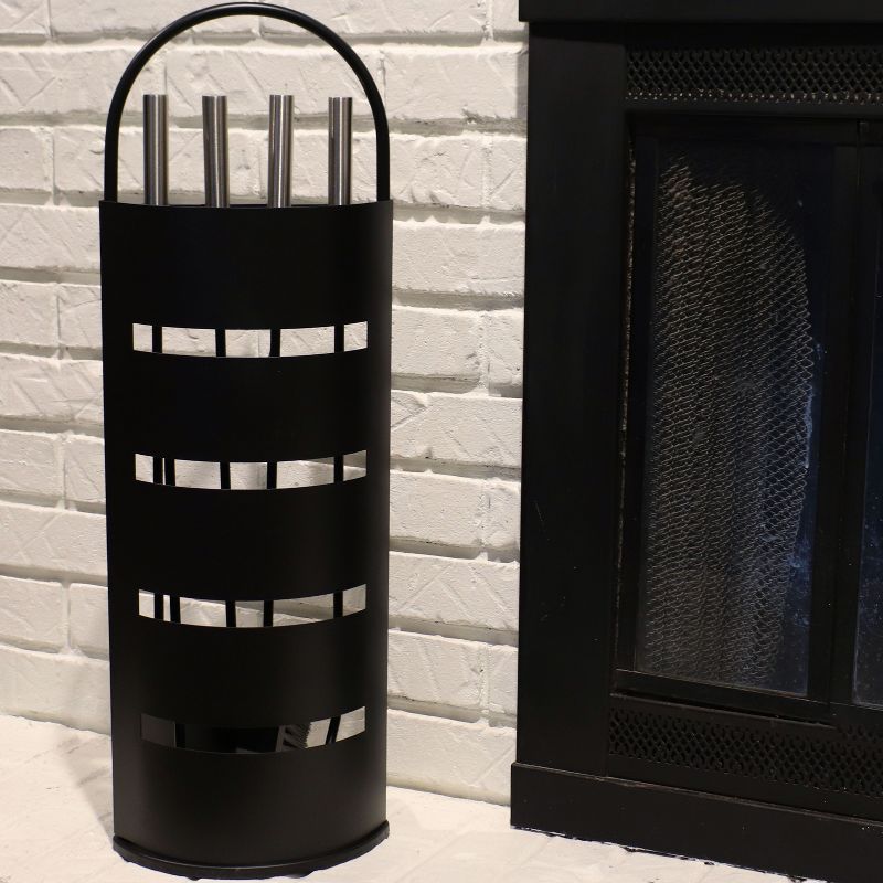 Sunnydaze 4pc Fireplace Tool Set with Slotted Shroud Holder - Black, 3 of 10
