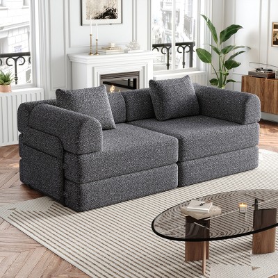 72.4" Convertible Chenille Sofa Bed with Storage Pockets,2-Seat 4-Seat Folding Sleeper Couch for Living Room,Bedroom-Baofuwish