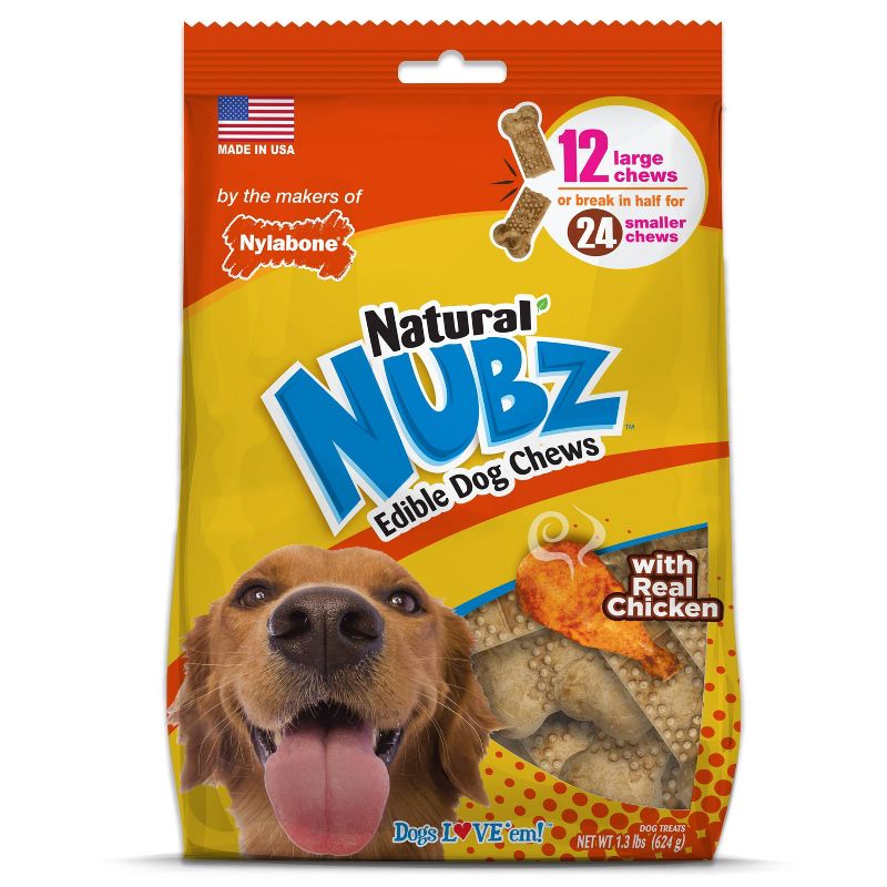 Nylabone Natural Medium Nubz Chicken Flavored Chewy Dental Treats Dog Treats - 12ct, 1 of 9