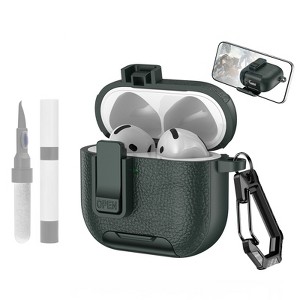 HTUTWOO AirPods Pro 2nd Lock Clip Leather Case with Carabiner and Stand Rugged, Protection Cover for AirPods Pro 2 - 1 of 4
