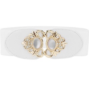 INSPIRE CHIC Women's Faux Leather Beaded Rhinestone Inlaid Elastic Waist Belt - 1 of 4