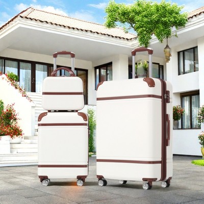 FURNIinspire Bag And Luggage Sets Family Friendly 3 Pieces Luggage And Cosmetic Case Spinner Suitcase With TSA Lock, White, 20" 28"