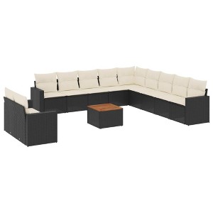 vidaXL Patio Sofa Set with Cushions Outdoor Furniture 12 Piece Poly Rattan - Black and Cream - 1 of 4