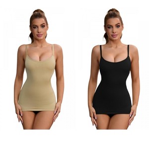 INSPIRE CHIC 2 Pcs Women's Adjustable Straps Tummy Control Long Slim-Fit No Trace Shapewear Camisole - 1 of 4