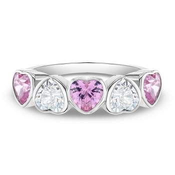 Girl's Bezel CZ Hearts Sterling Silver Ring - In Season Jewelry