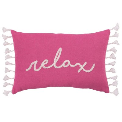 Transpac Fabric 15 in. Pink Spring Lumbar Relax Color Block Pillow